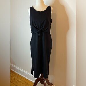 Pact Black Organic Cotton Tie-Waist Midi Dress Size M